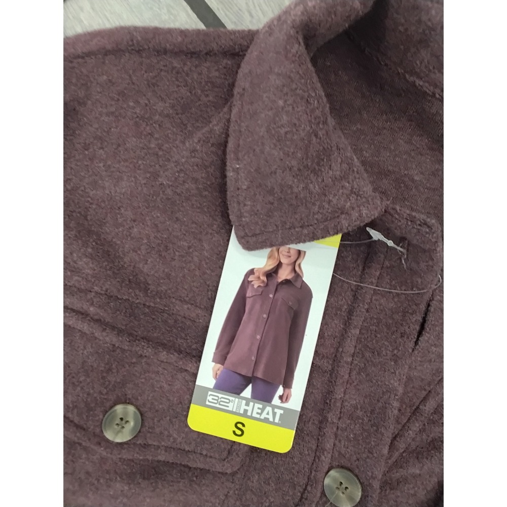 32 Degrees Heat Plum Heather Fleece Button Up Shirt Jacket Shacket Sm-New - Picture 5 of 6